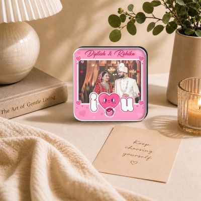 Personalized I Love You Theme Musical Fridge Magnet Photo Frame Valentine's for Couples Wedding Picture Magnet Playable Music for Couples and Music Lovers